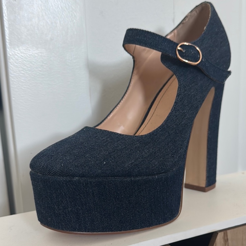 Anne Michelle Blue Platform Mary Jane Shoes
